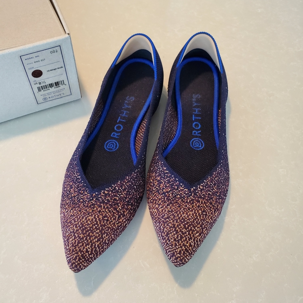 Rothy's Midnight Metallic Point ⭐Rare⭐ Flats EUC